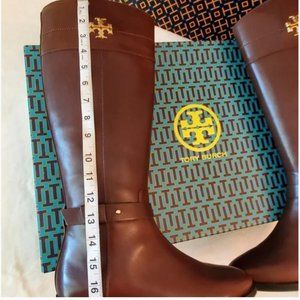 NEW WITH TAG! TORY BURCH Everly Riding Boots Calf Leather Dark Almond